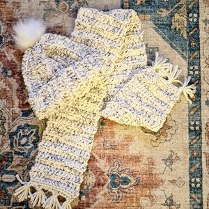 Handmade Cozy Crochet Scarf and Hat Set with Pom Pom